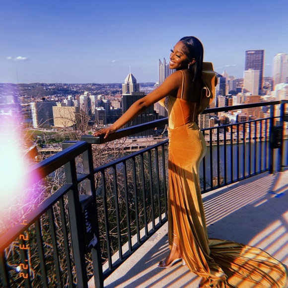 slim fit dress slacks A-Line Sweetheart Neck Velvet Sequin Champagne Gold Long Prom Dress US 12 / Champagne Gold main image 0